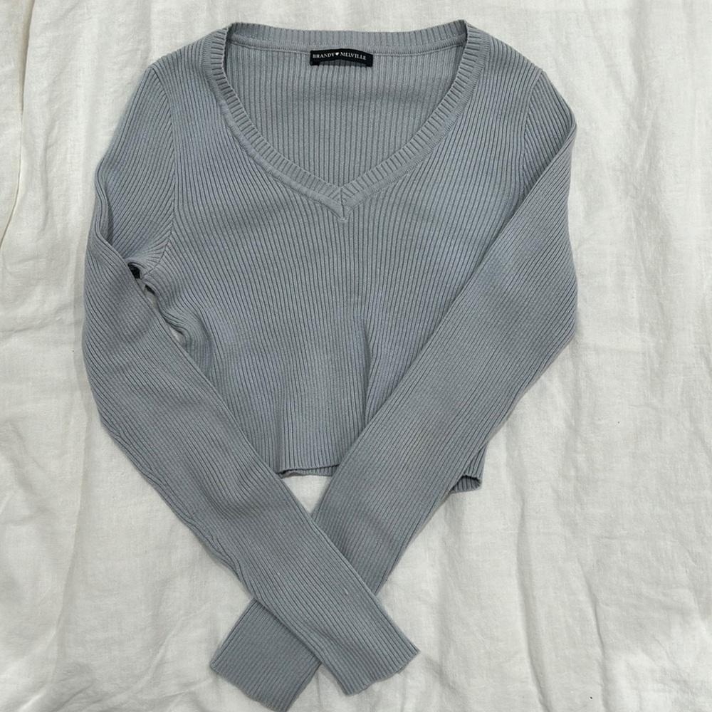 Light blue vneck rubbed sweater